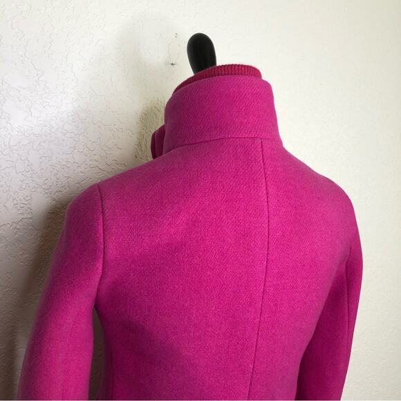 J Crew bright pink Italian Stadium Cloth by Nello Gori full zip wool coat size 0 - Picture 8 of 16